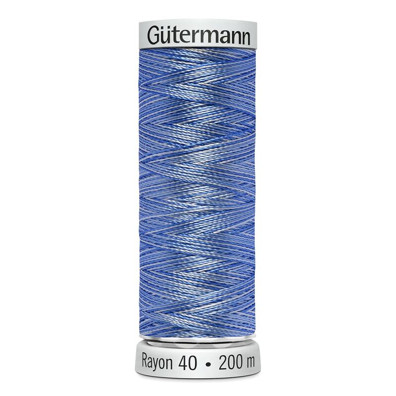 Gutermann Rayon 40 #2104 VARIEGATED PASTEL BLUES 200m Machine Embroidery Thread