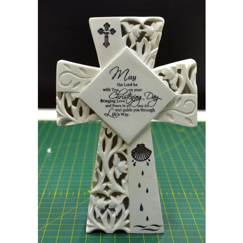 Resin LED Message Cross Christening, 110 x 155mm Lovely Light Up Cross Gift Idea