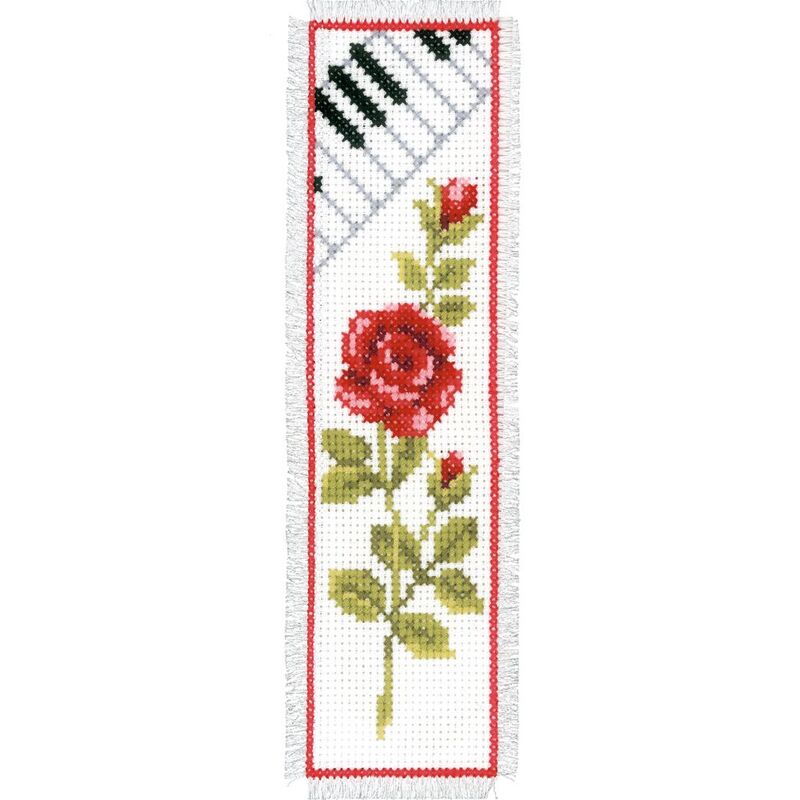 Vervaco ROSE WITH PIANO Bookmark Counted Cross Stitch Kit PN-0003136