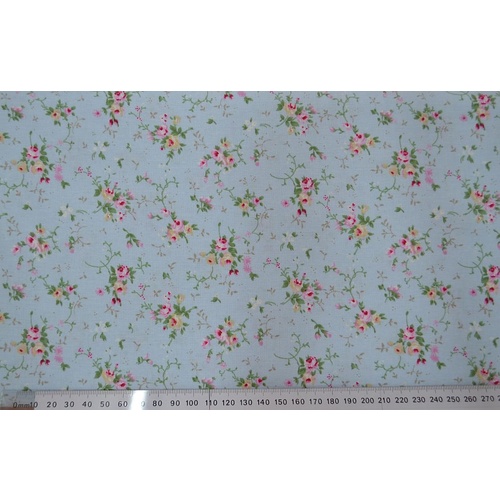 Cotton Fabric Per Metre, 110cm Wide, QS009.06 SKY BLUE Florals