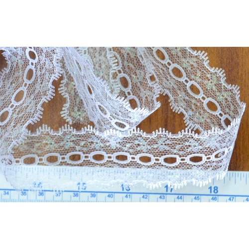 WHITE 37mm Iridescent Feather Edge Eyelet Lace, Per Metre