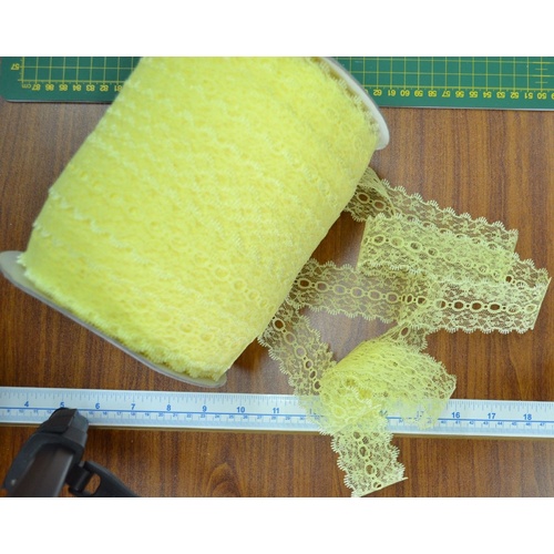 LEMON 37mm Feather Edge Eyelet Lace, Per metre