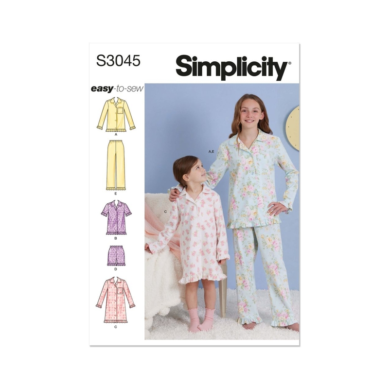 Simplicity Sewing Pattern S3045HH Children’s & Girls’ Lounge Tops, Gown, Shorts & Pants Sizes 3-6