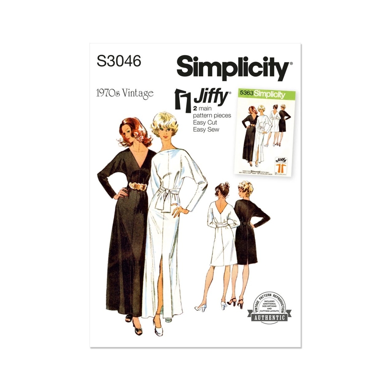 Simplicity Sewing Pattern S3046K5 Misses’ Knit Dress in Two Lengths, Forward or Backward & Sash Sizes 8-16