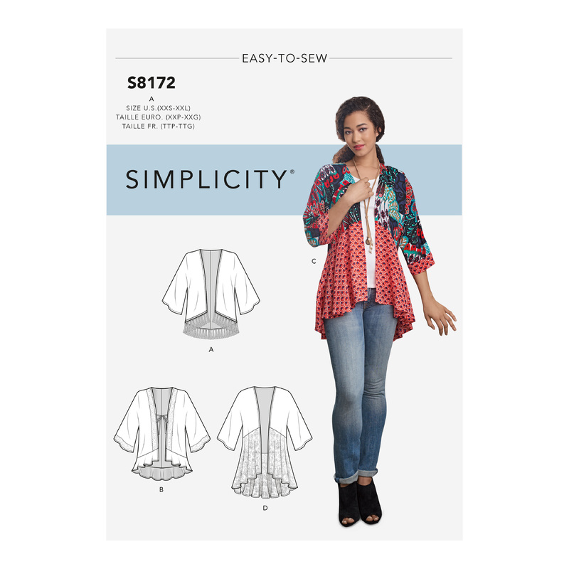 Simplicity Sewing Pattern 8172 Women's Fashion Kimonos with Length, Fabric and Trim Variations