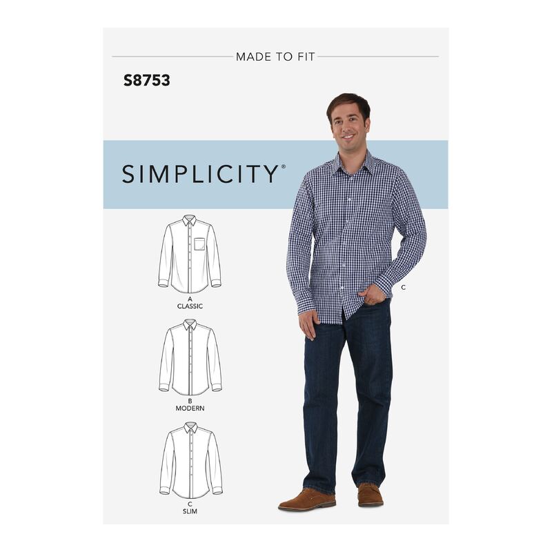 Simplicity Sewing Pattern 8753 Men's Classic, Modern and Slim Fit Shirt BB Sizes 44-52