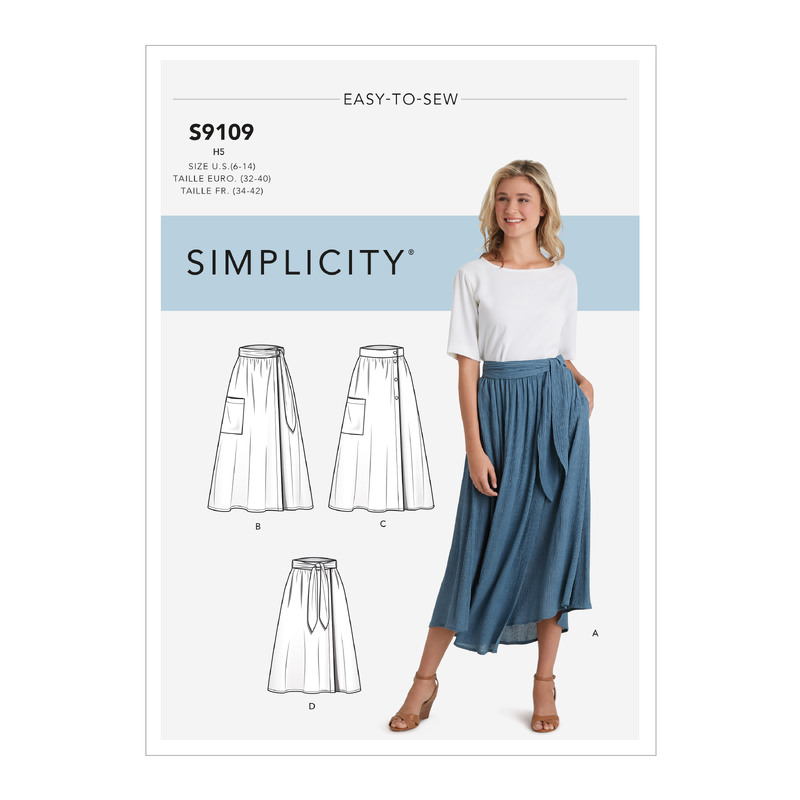 Simplicity Sewing Pattern S9109 Misses' Wrap Skirts In Various Lengths With Tie Options U5 Sizes 16-24