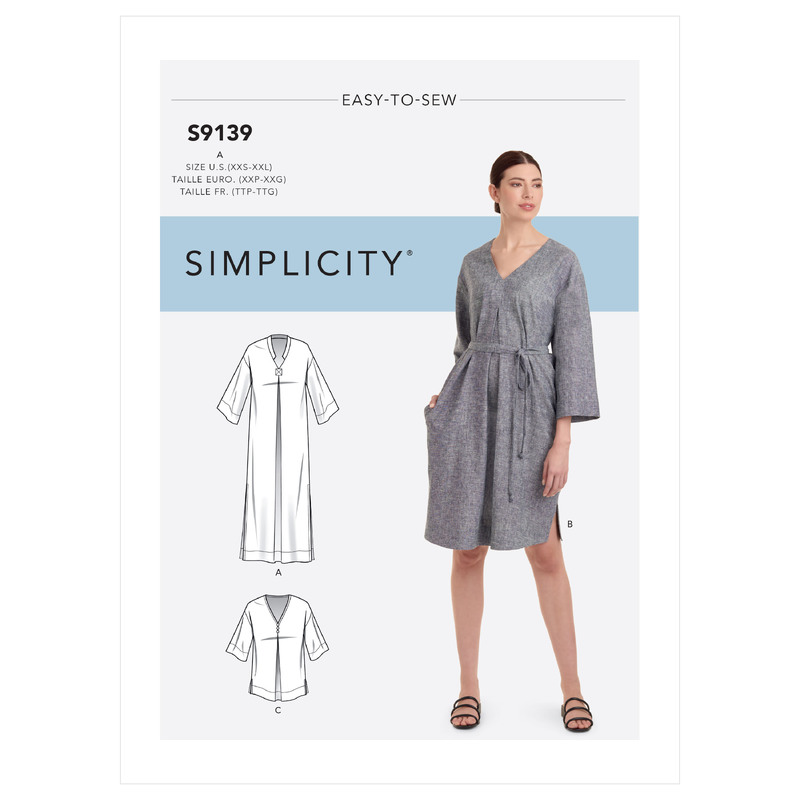 Simplicity Sewing Pattern S9139 Misses' Relaxed V-Neck Dresses Simplicity Sewing Pattern 9139