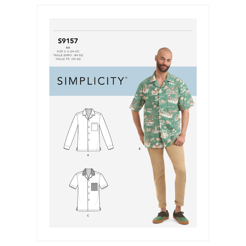 Simplicity Sewing Pattern S9157 Men's Open Pointed Collar Shirts Simplicity Sewing Pattern 9157