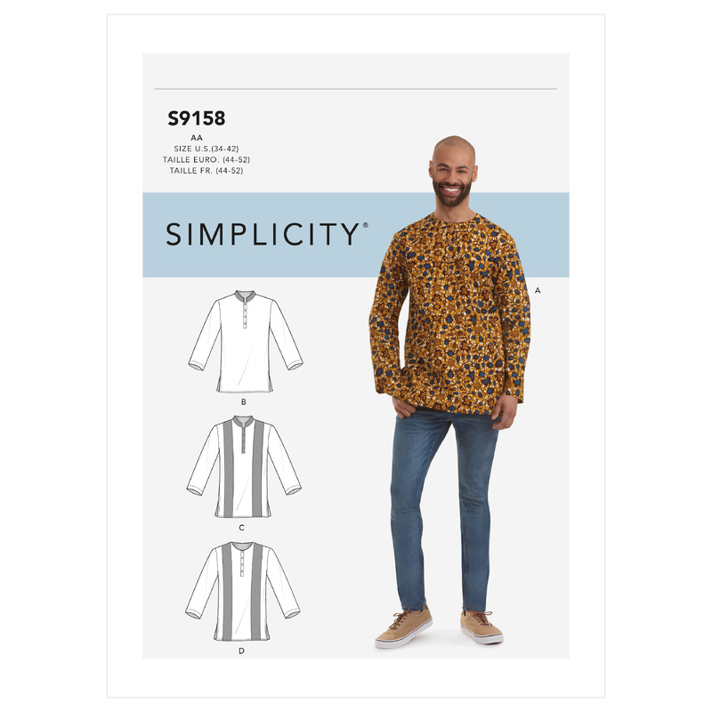 Simplicity Sewing Pattern S9158 Men's Half Buttoned Shirts Simplicity Sewing Pattern 9158