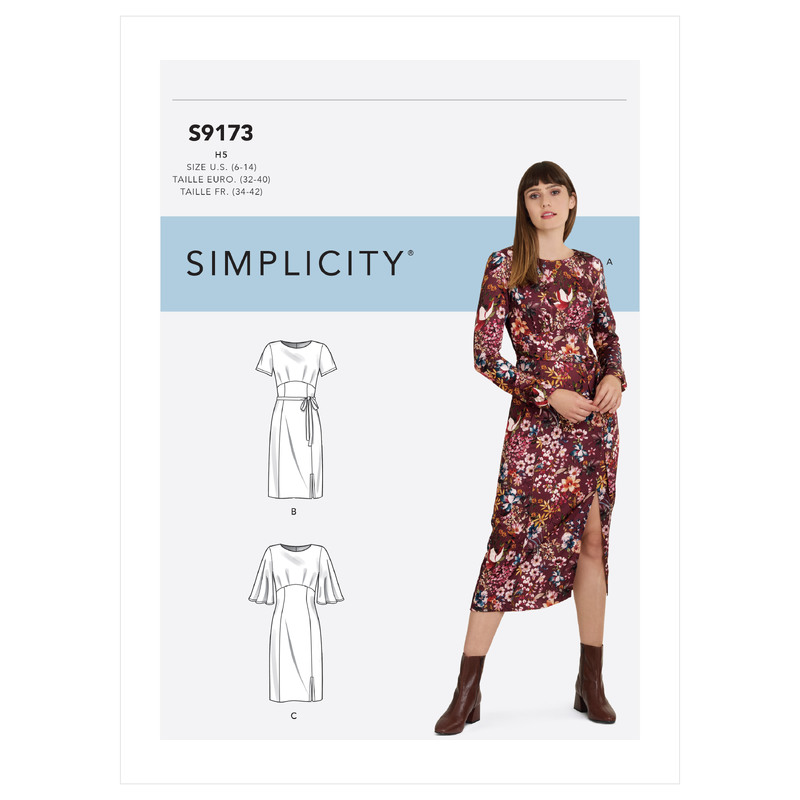 Simplicity Sewing Pattern S9173 Misses' Dress With Length & Sleeve Variations Simplicity Sewing Pattern 9173