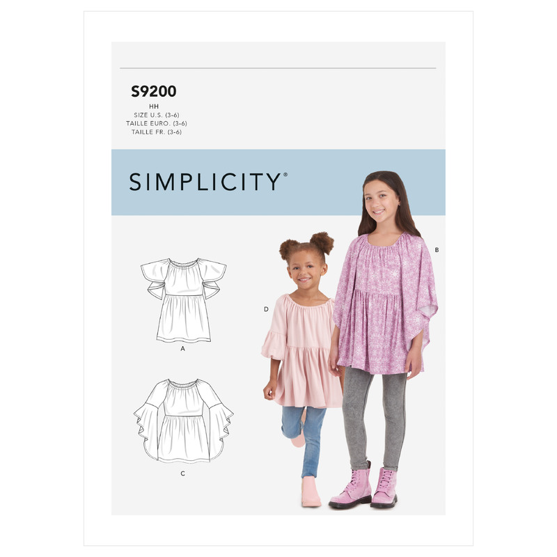 S9200 CHILDREN'S & GIRLS' TOPS Simplicity Sewing Pattern 9200