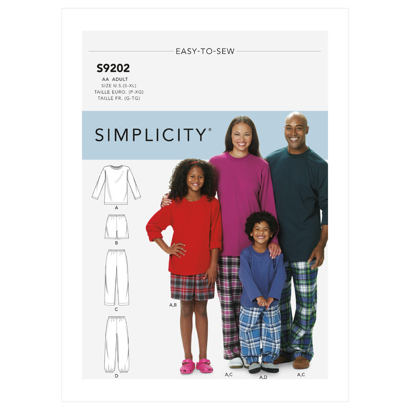 Simplicity Sewing Pattern S9202 Misses'/Men's/Children's/Boys'/Girls' T-Shirt, Shorts and Pants Simplicity Sewing Pattern 9202