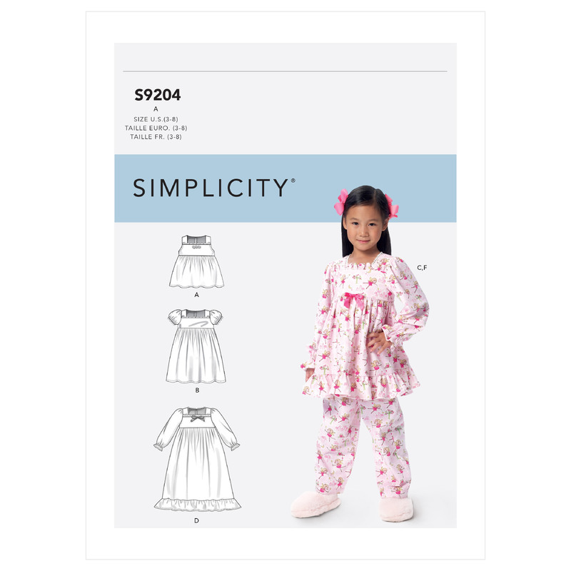 Simplicity Sewing Pattern S9204 Children's/Girls' Gathered Tops, Dresses, Gown and Pants Simplicity Sewing Pattern 9204