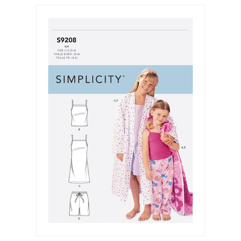 Simplicity Sewing Pattern S9208 Children's/Girls' Robe, Belt, Tops, Gown, Shorts and Pants Simplicity Sewing Pattern 9208