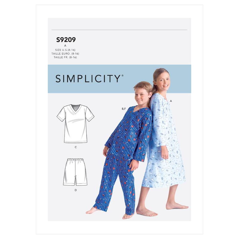 Simplicity Sewing Pattern S9209 Boys'/Girls' V-Neck Shirts, Gown, Shorts and Pants Simplicity Sewing Pattern 9209