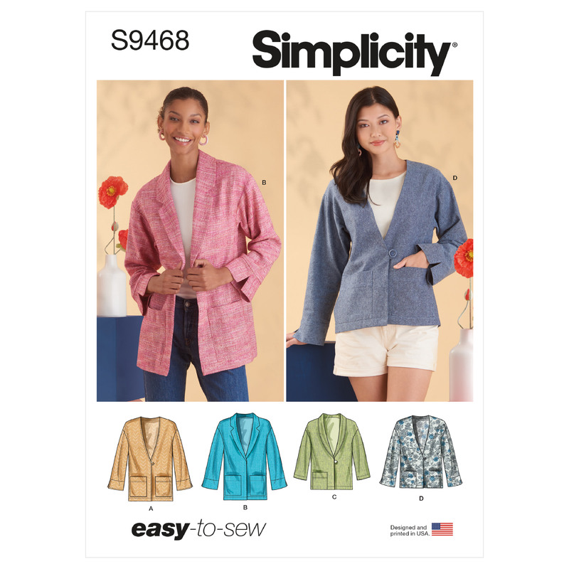 S9468 MISSES' UNLINED JACKET Simplicity Sewing Pattern 9468