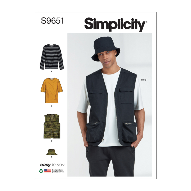 Simplicity Sewing Pattern S9651 Men's Knit Top, Waistcoat and Hat Sizes BB 44-52