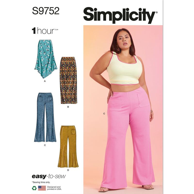 Simplicity Sewing Pattern S9752W2 Misses' Skirts & Pants in Two Lengths Sz 20W-28W