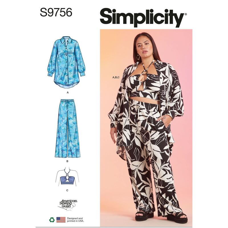 Simplicity Sewing Pattern S9756AA Misses' & Women's Shirt Pants, Halter Top Sizes 10-18