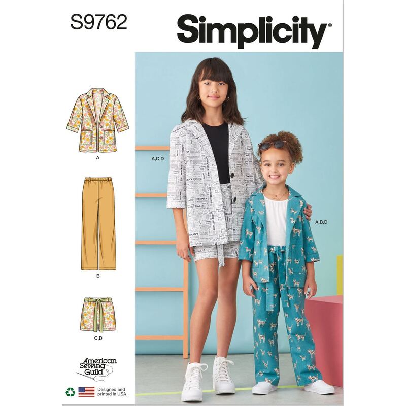 Simplicity Sewing Pattern S9762K5 Girl's Jacket, Pants & Shorts Sizes 7-14