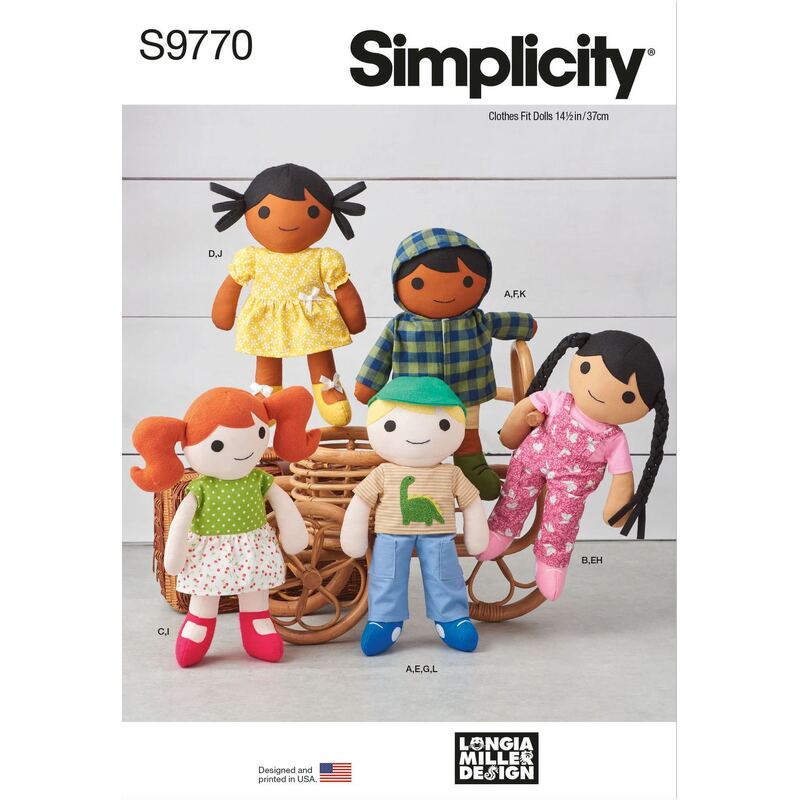 Simplicity Sewing Pattern S9770OS 14 1/2" Cloth Dolls and Clothes