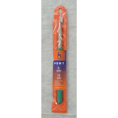 Pony Crochet Hook 14cm x 6.00mm, Aluminium with Plastic Handle