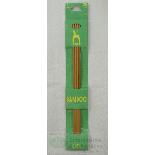 Pony Bamboo Double End Knitting Pins 20cm x 3.00mm, Quality Knitting Needles