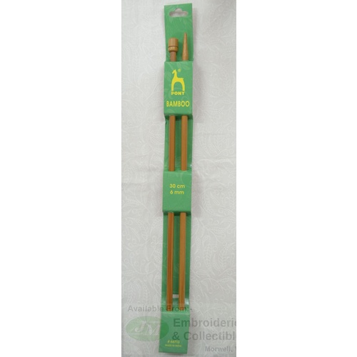 Pony Bamboo Knitting Pins 30cm x 6.00mm, Knobbed Knitting Needles