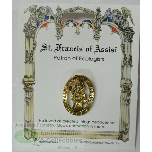 St. Francis of Assisi Patron Saint Lapel Pin, Gold Tone, Patron Of Ecologists