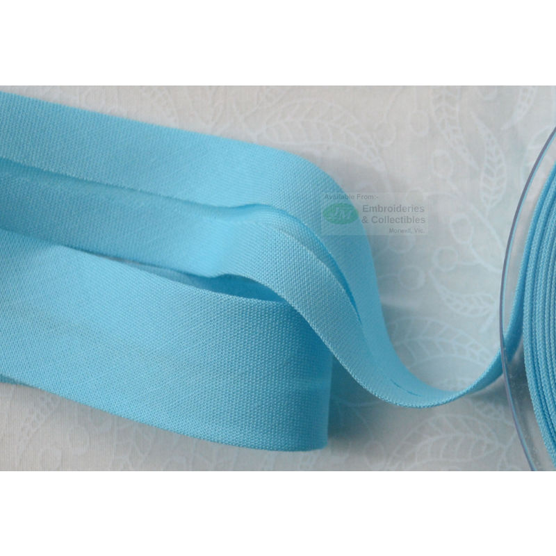 Cotton Bias Binding, 25mm Single Folded, AQUA 5 Metre Pack