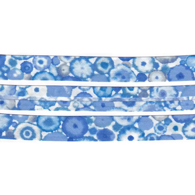 BLUE BLOTCHES Print Cotton Bias Binding, 25mm Single Folded By The Metre