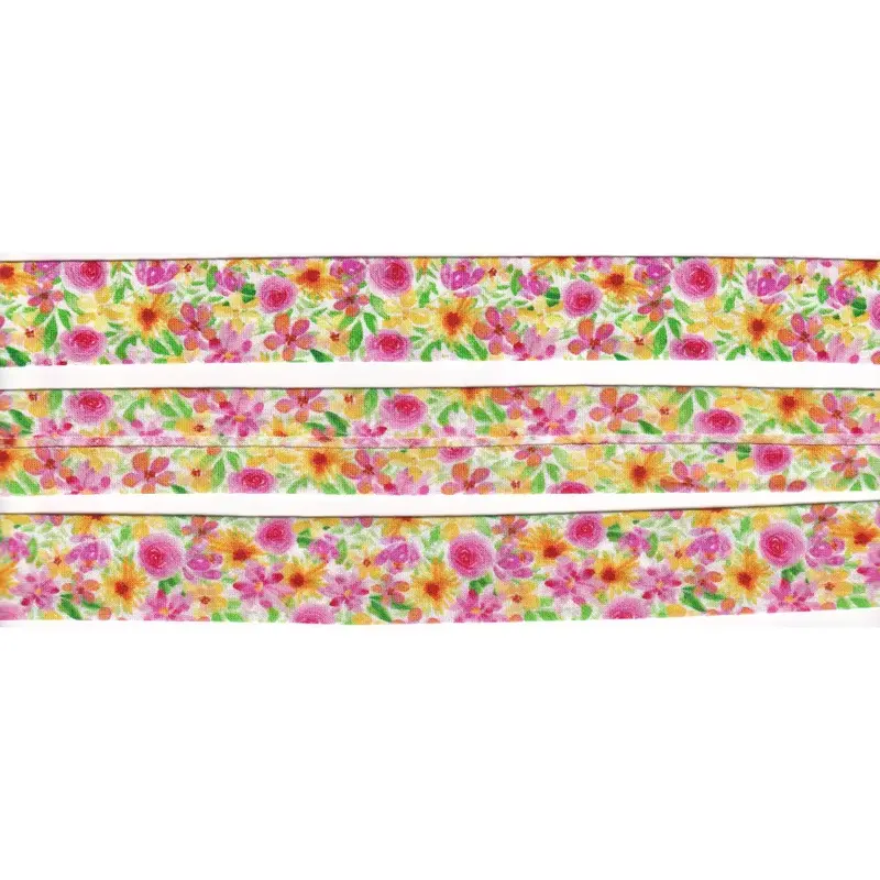 BOHO FLOWERS 25mm Cotton Bias Binding Single Folded By The Metre