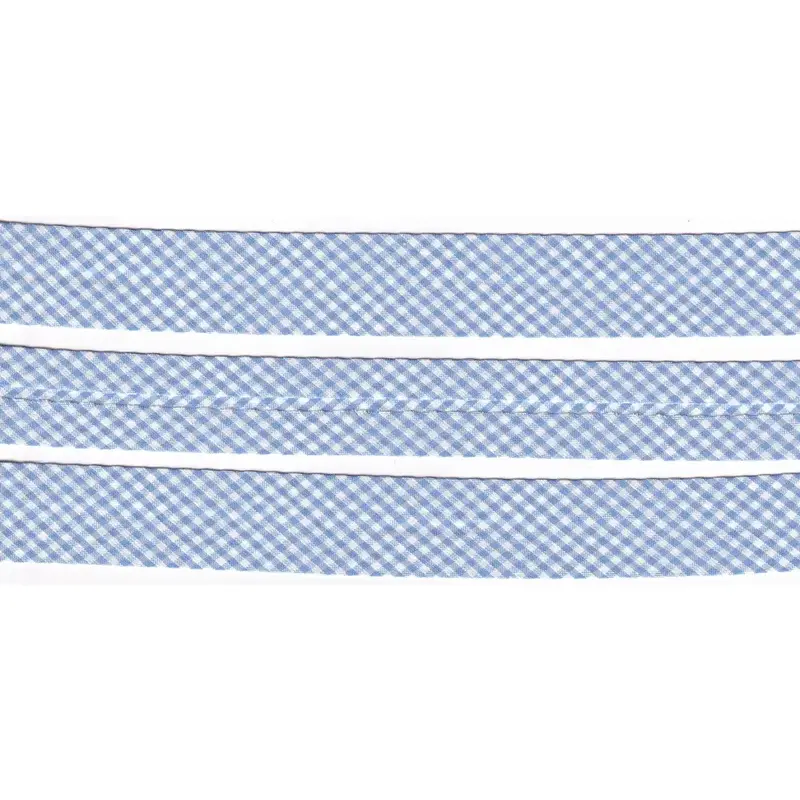 BLUE CHECKER Print Cotton Bias Binding, 25mm Single Folded By The Metre