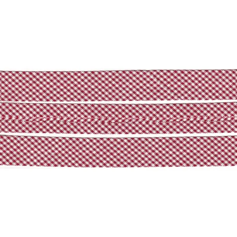 RED CHECKER Print Cotton Bias Binding, 25mm Single Folded By The Metre