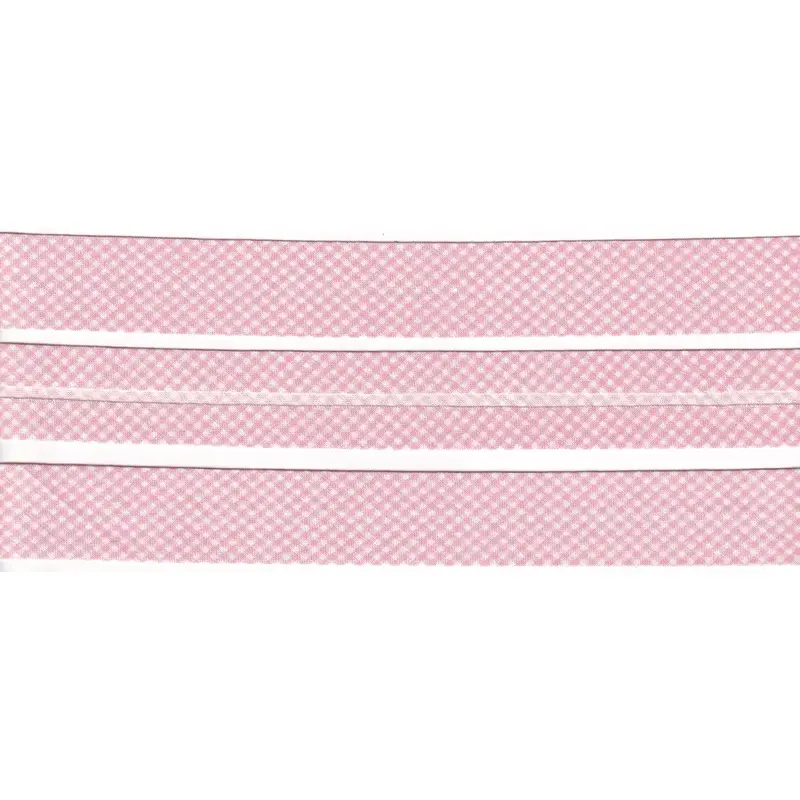 LIGHT PINK CHECK Print Cotton Bias Binding, 25mm Single Folded By The Metre