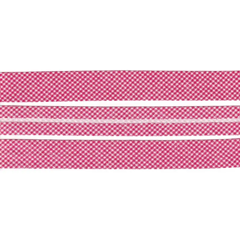 REDISH PINK CHECK Print Cotton Bias Binding, 25mm Single Folded By The Metre