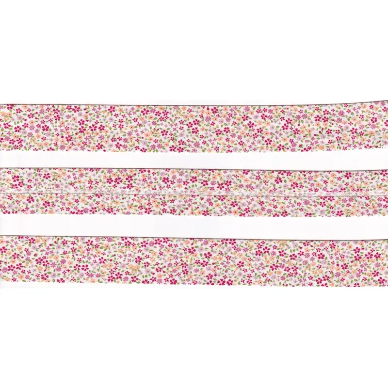 MICRO FLOWERS WHITE Print Cotton Bias Binding, 25mm Single Folded By The Metre