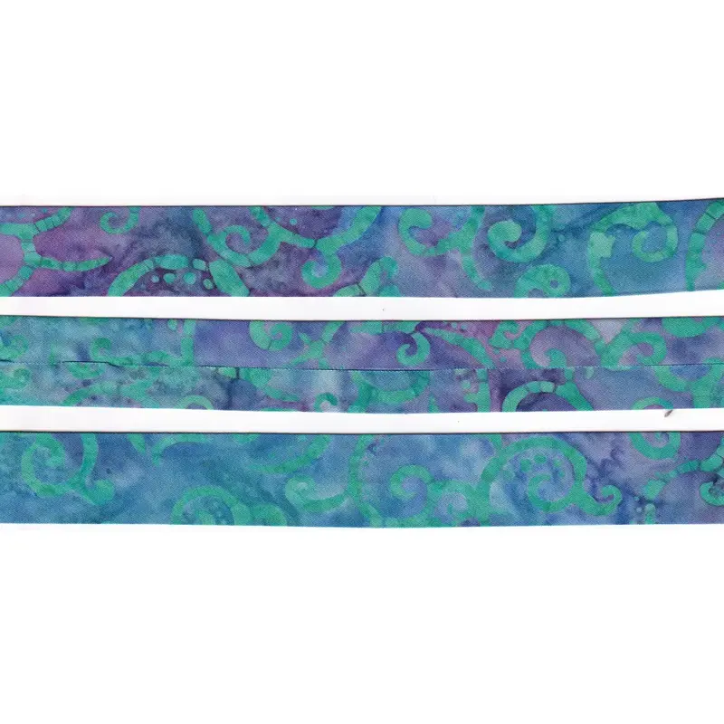 BATIK AQUA-PURPLE Cotton Bias Binding, 25mm Single Folded By The Metre