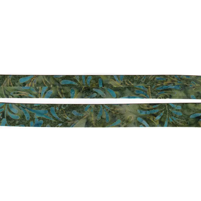 BATIK LEAFY GREENS Cotton Bias Binding, 25mm Single Folded By The Metre