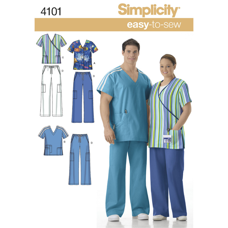 Women's & Men's Plus Size Scrubs Simplicity Sewing Pattern 4101