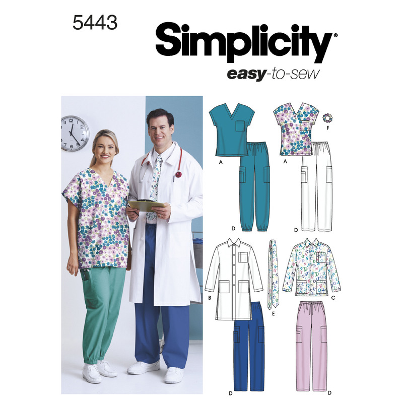 Women's & Men's Plus Size Scrubs Simplicity Sewing Pattern 5443