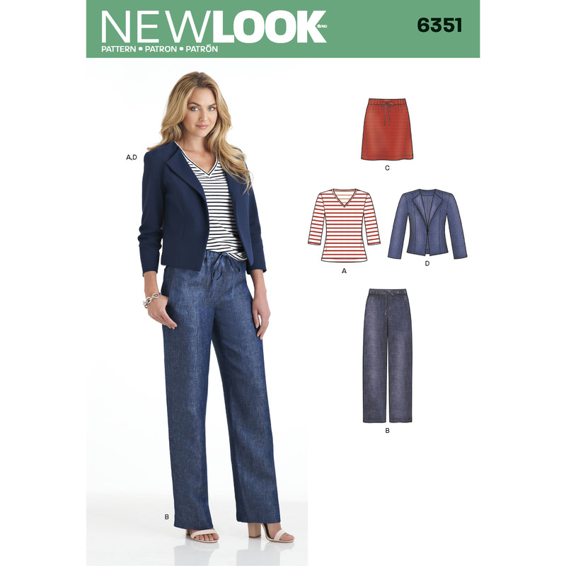 New Look Sewing Pattern 6351 Misses' Jacket, Pants, Skirt and Knit Top