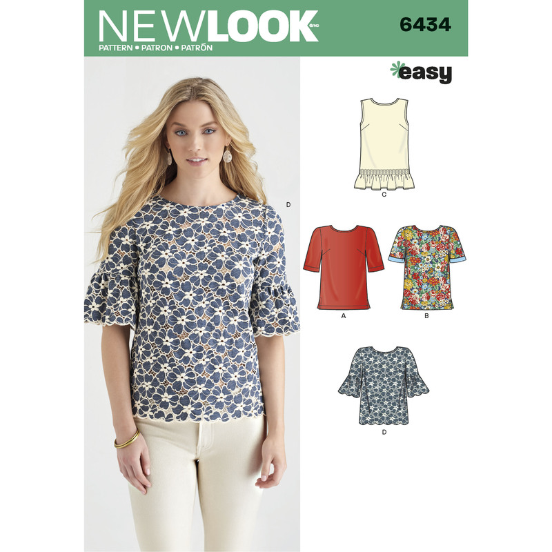 New Look Sewing Pattern 6434 Misses' Tops with Fabric Variations