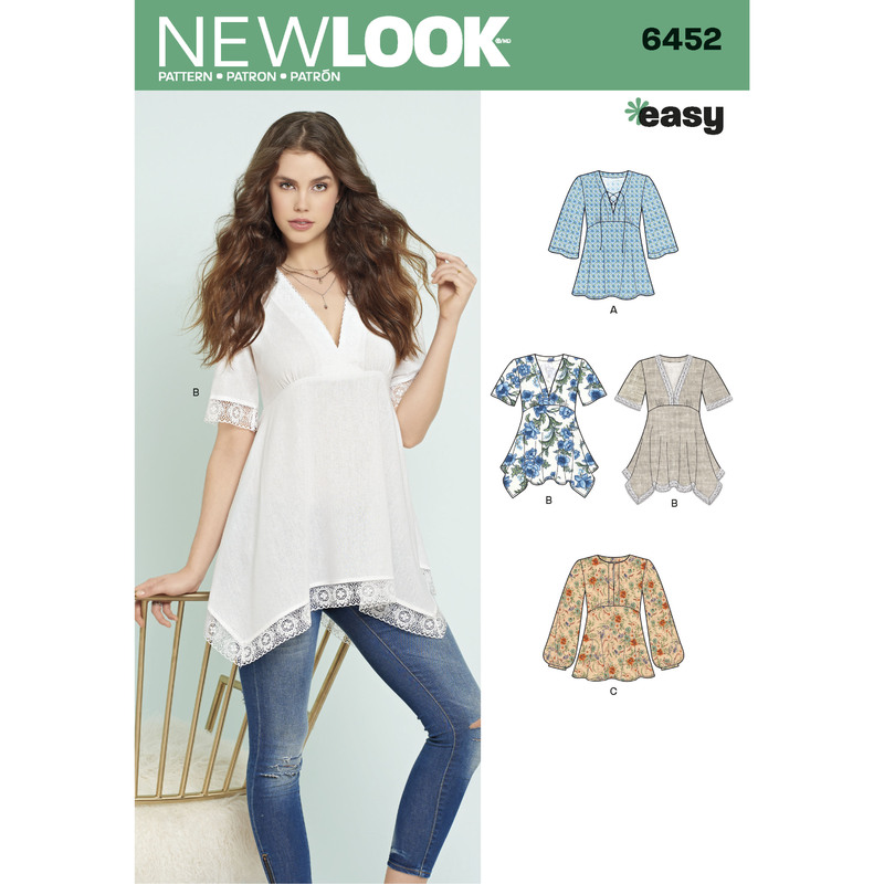 New Look Sewing Pattern 6452 Misses' Tops with Bodice and Hemline Variations