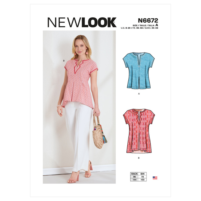 New Look Sewing Pattern N6672 Misses' Pull-Over Top or Tunic With Pleat & Trim Detail