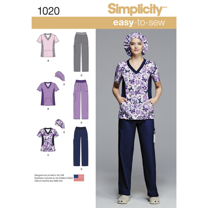 Women's and Plus Size Scrubs Simplicity Sewing Pattern 1020BB (sz 20w - 28w)