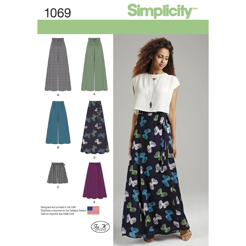 Women's Wide Leg Trousers or Shorts & Skirts in 2 Lengths Simplicity Sewing Pattern 1069