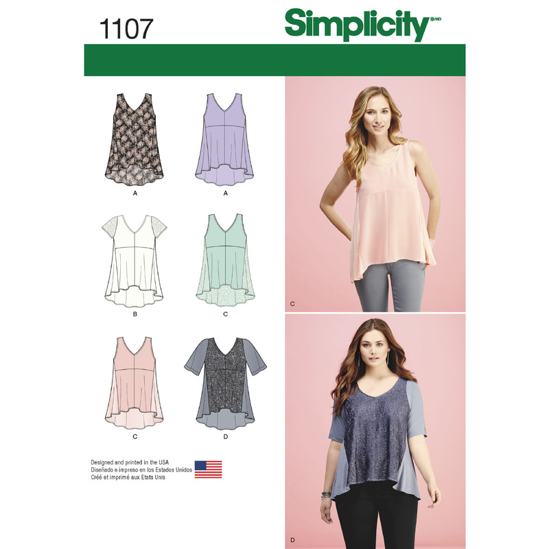 Women's Tops with Fabric Variations Simplicity Sewing Pattern 1107