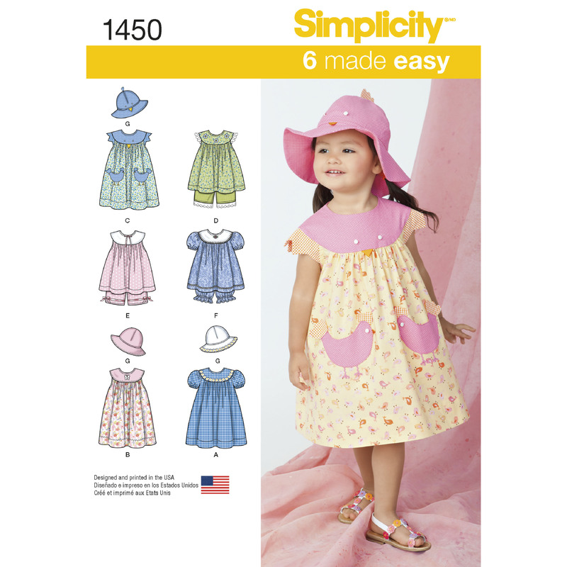 Toddlers' Dress, Top, Panties and Hat Simplicity Sewing Pattern 1450